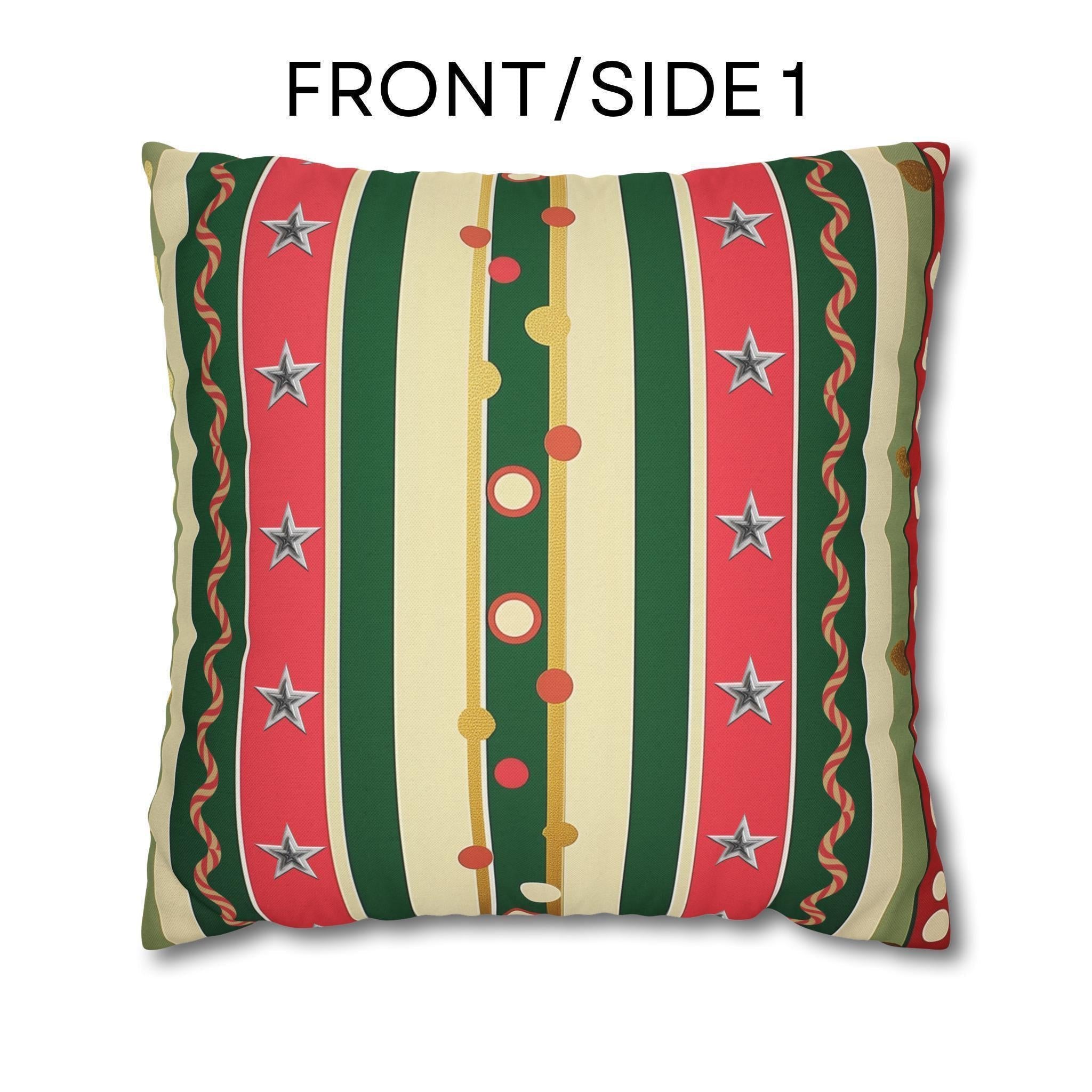 Kitschmas Retro Christmas Pillow Cover: Vintage Style Holiday Stripe & Star Pattern