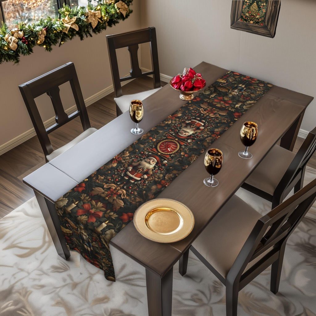 William Morris Inspired Christmas Table Runner: Nutcracker and Santa Holiday Table Decor