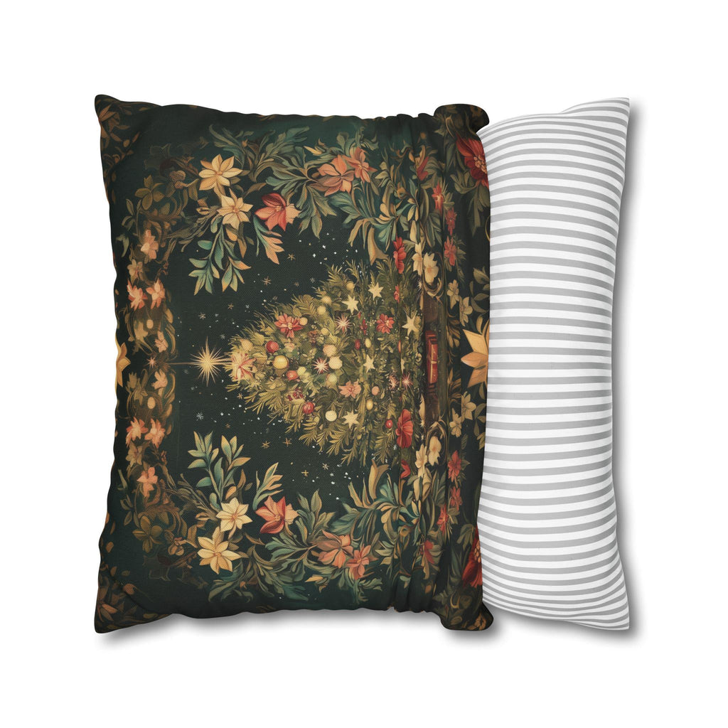 William Morris Christmas Tree Pillow Cover, Deep Green Holiday Decorative Cushion