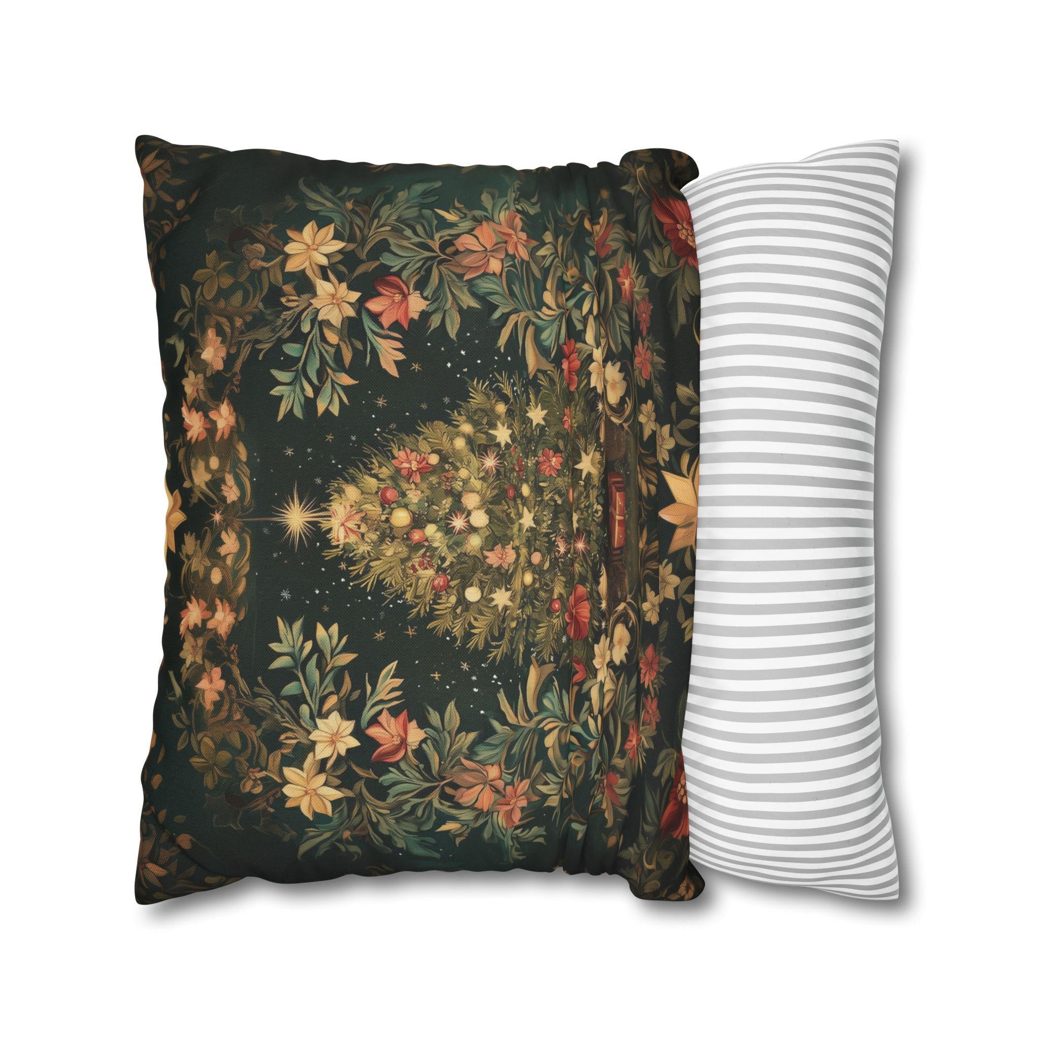 William Morris Christmas Tree Pillow Cover, Deep Green Holiday Decorative Cushion