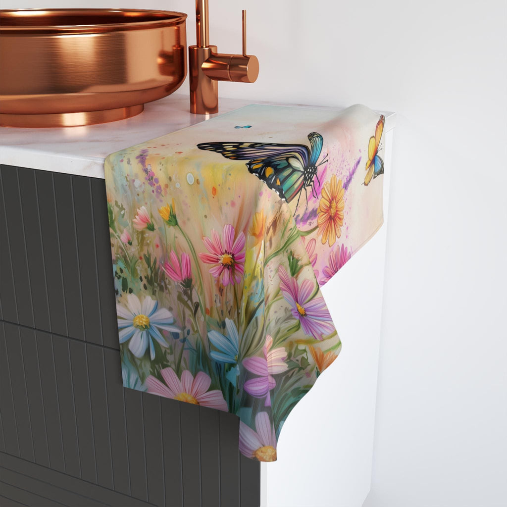 Colorful Butterfly Garden Hand Towel: Floral Design with 3 Background Options