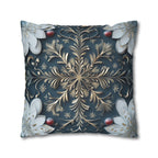 Gold White & Blue Snowflake Square Pillowcase, Elegant Festive Christmas Pillow Cover