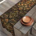 William Morris Inspired Autumn Harvest Tapestry Table Runner: Charcoal, Amber, Olive Seasonal Dining Decor