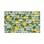 Lemon Soft Blue Stripe Hand Towel: with Green Leaves and White Florals