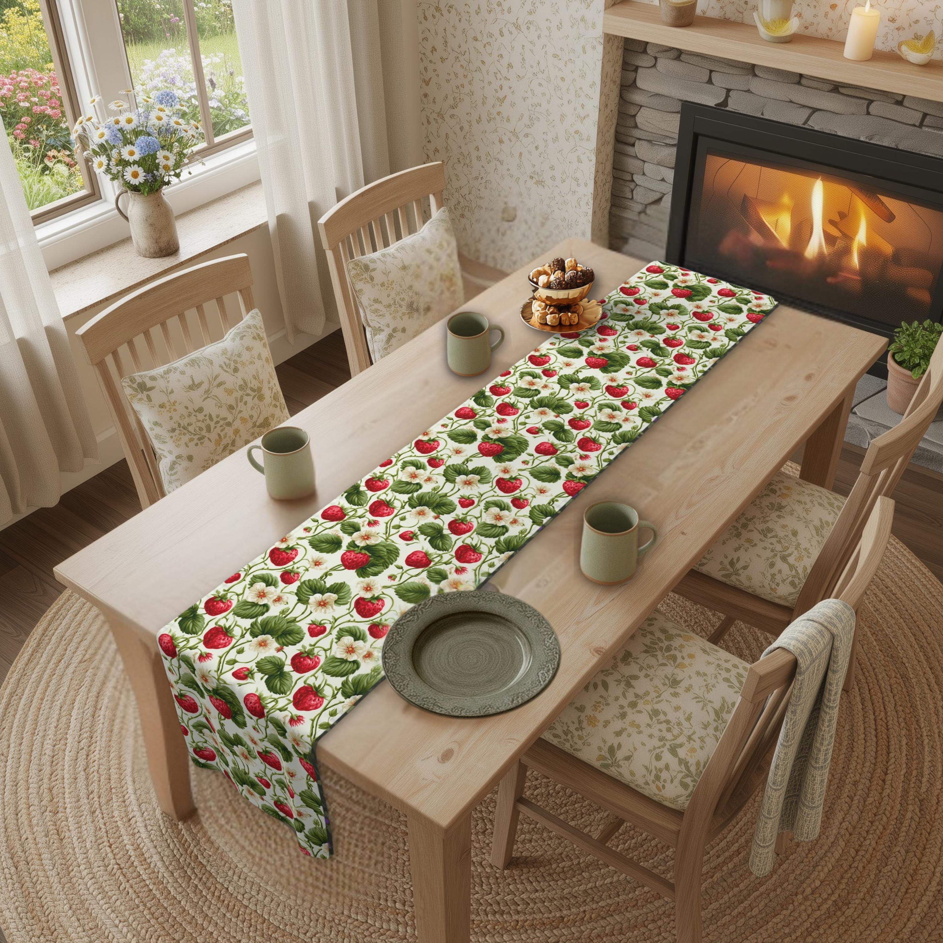 Wild Strawberry Table Runner: Botanical Summer Table Decor
