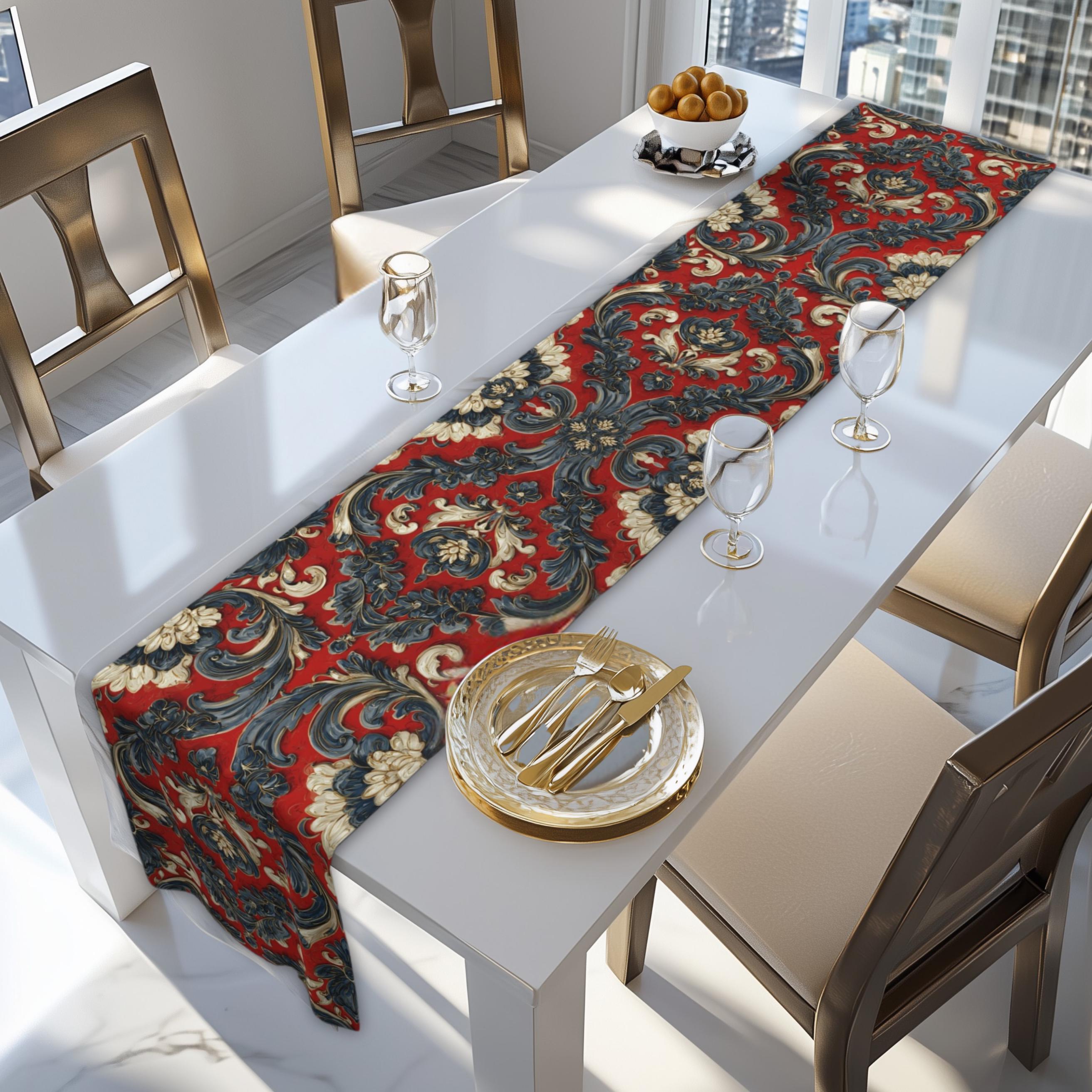 Quietly Patriotic Table Runner: Elegant Americana Scroll Design