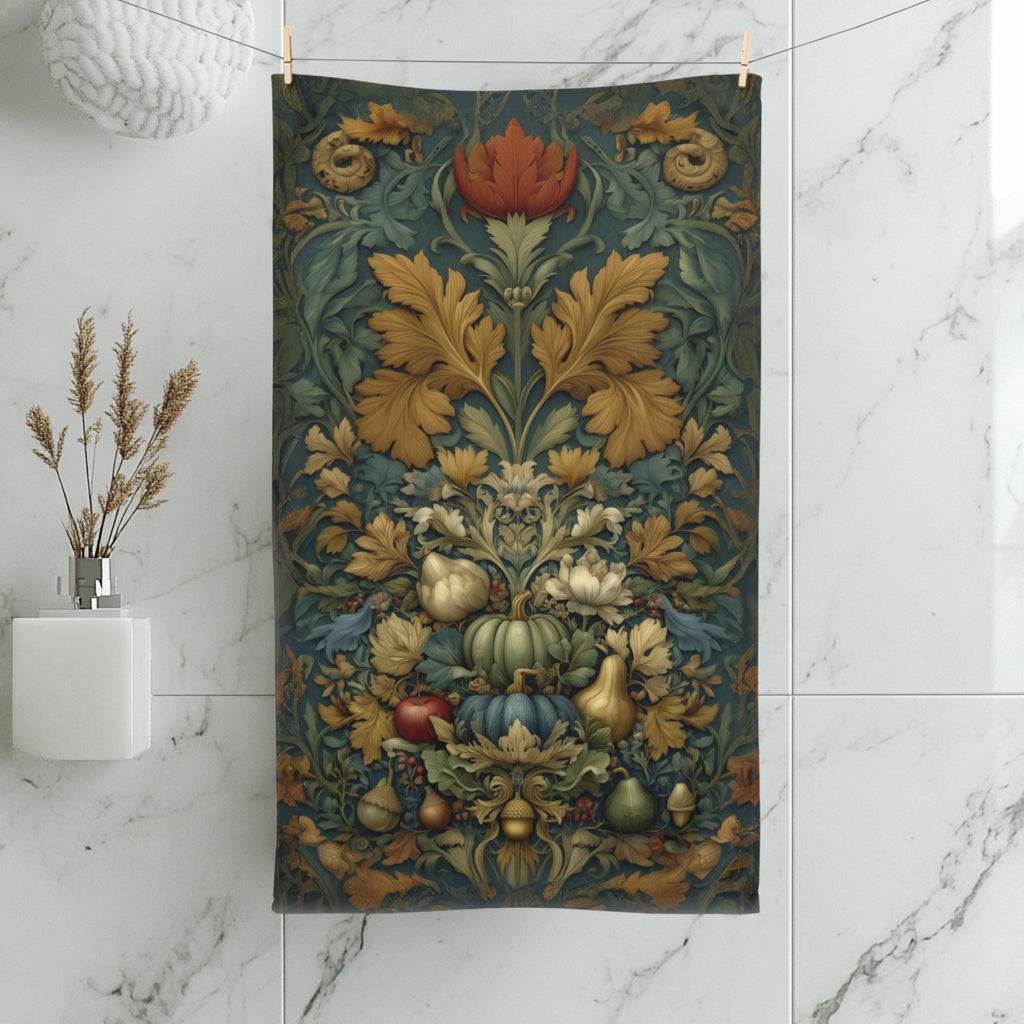 William Morris Inspired Hand Towel: Botanical Autumn Harvest for Cozy Fall Home Decor