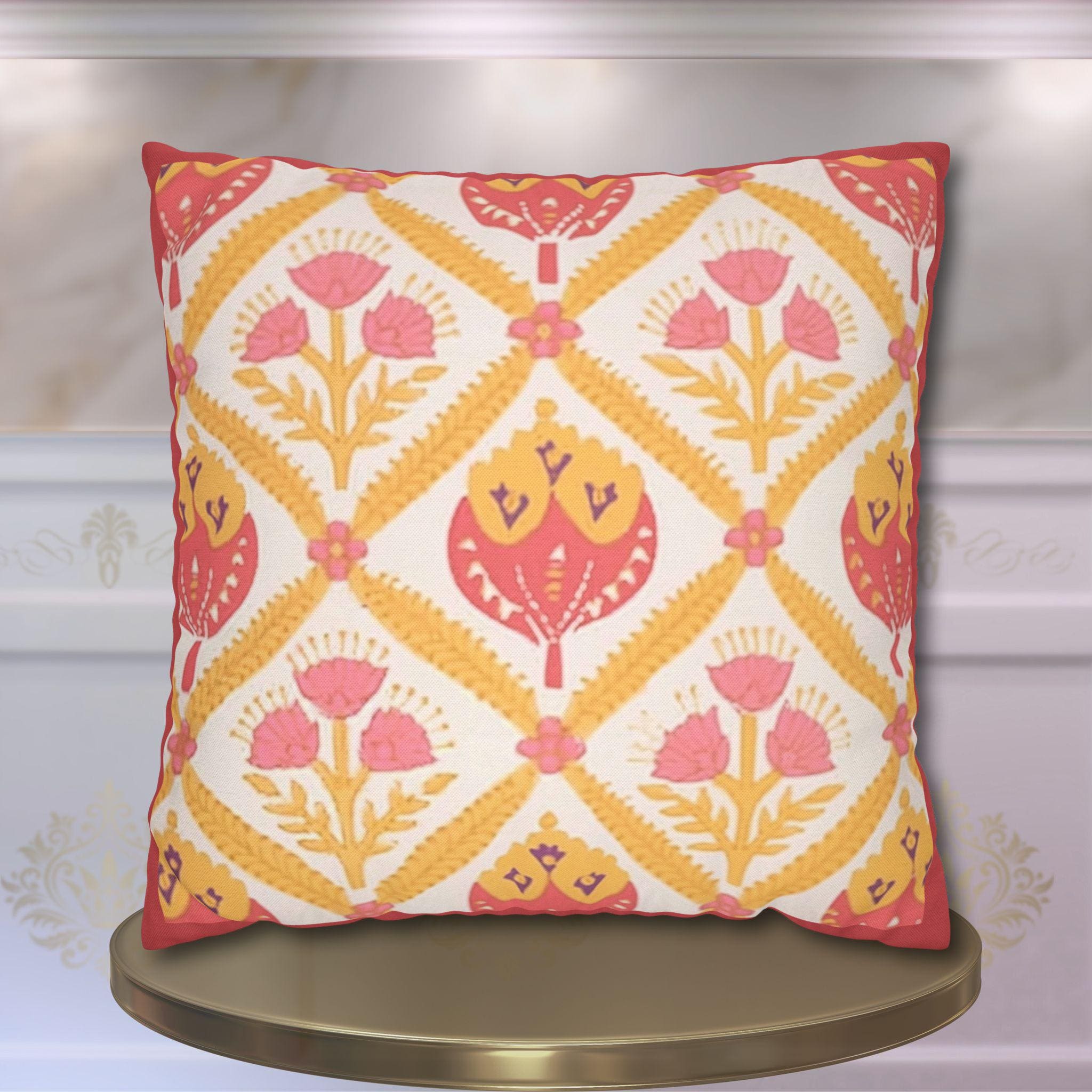 Reversible Floral Pillowcase: Pink & Coral Blossoms with Diamond Lattice - Decorative Home Accent Gift