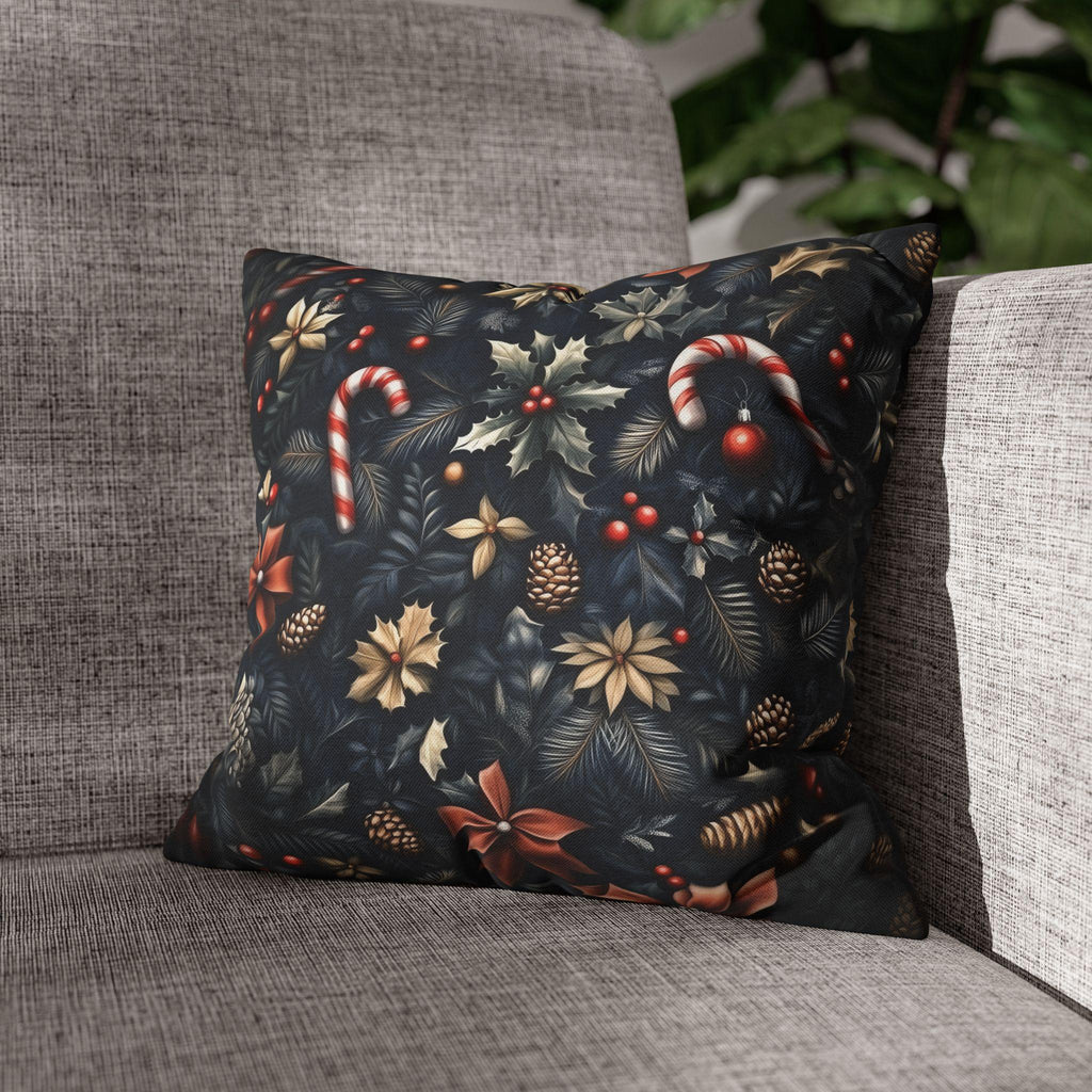 William Morris Christmas Pillow Cover: Navy, Gold & Cranberry with Holly, Candy Canes and Pinecones
