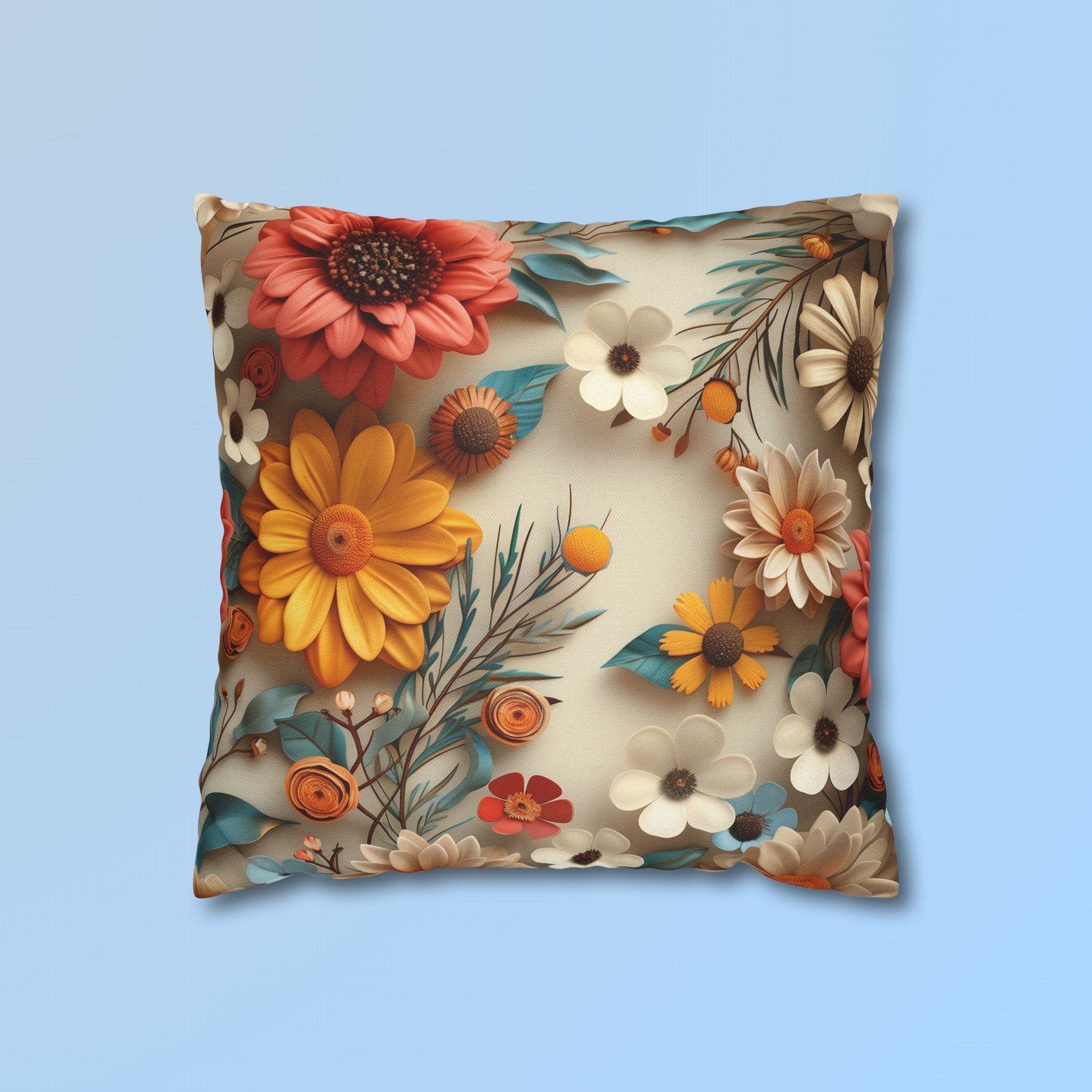 William Morris Floral Pillow Cover, Vibrant Warm Tones Print