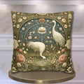 William Morris Style Throw Pillow Cover: Cranes and Marsh Botanicals