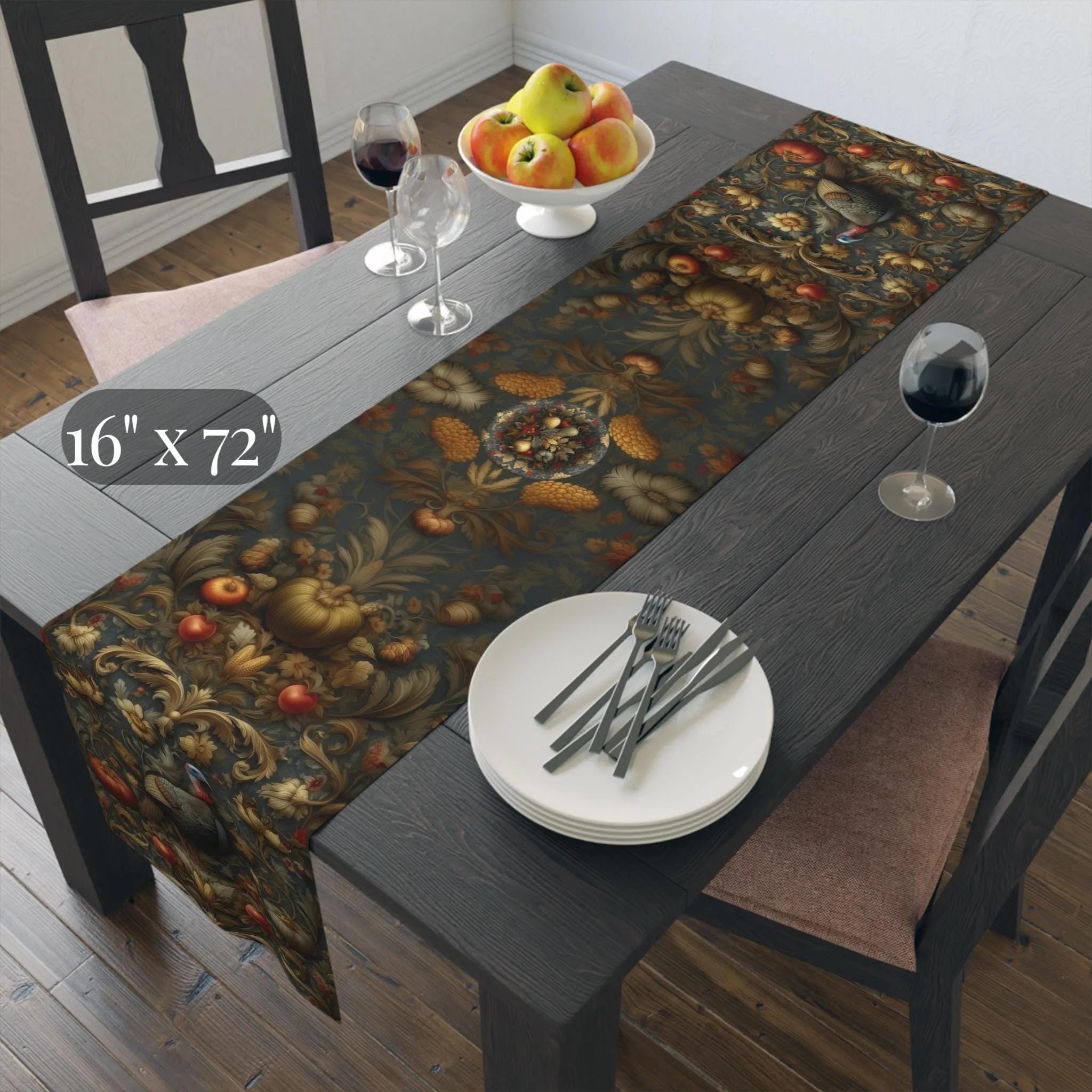 William Morris Autumn Harvest Table Runner: Turkey Tapestry, Rustic Fall Decor