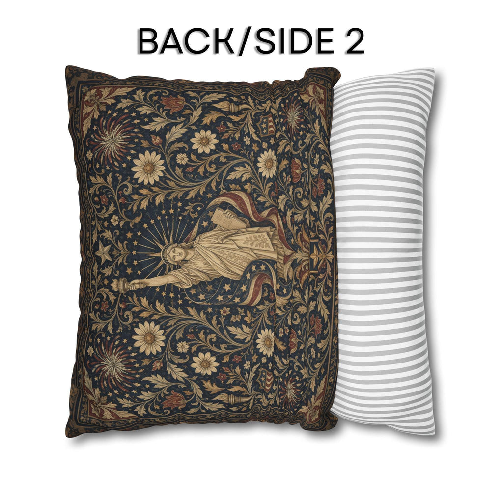 Patriotic Pillow Cover: Americana Statue of Liberty Botanical Design