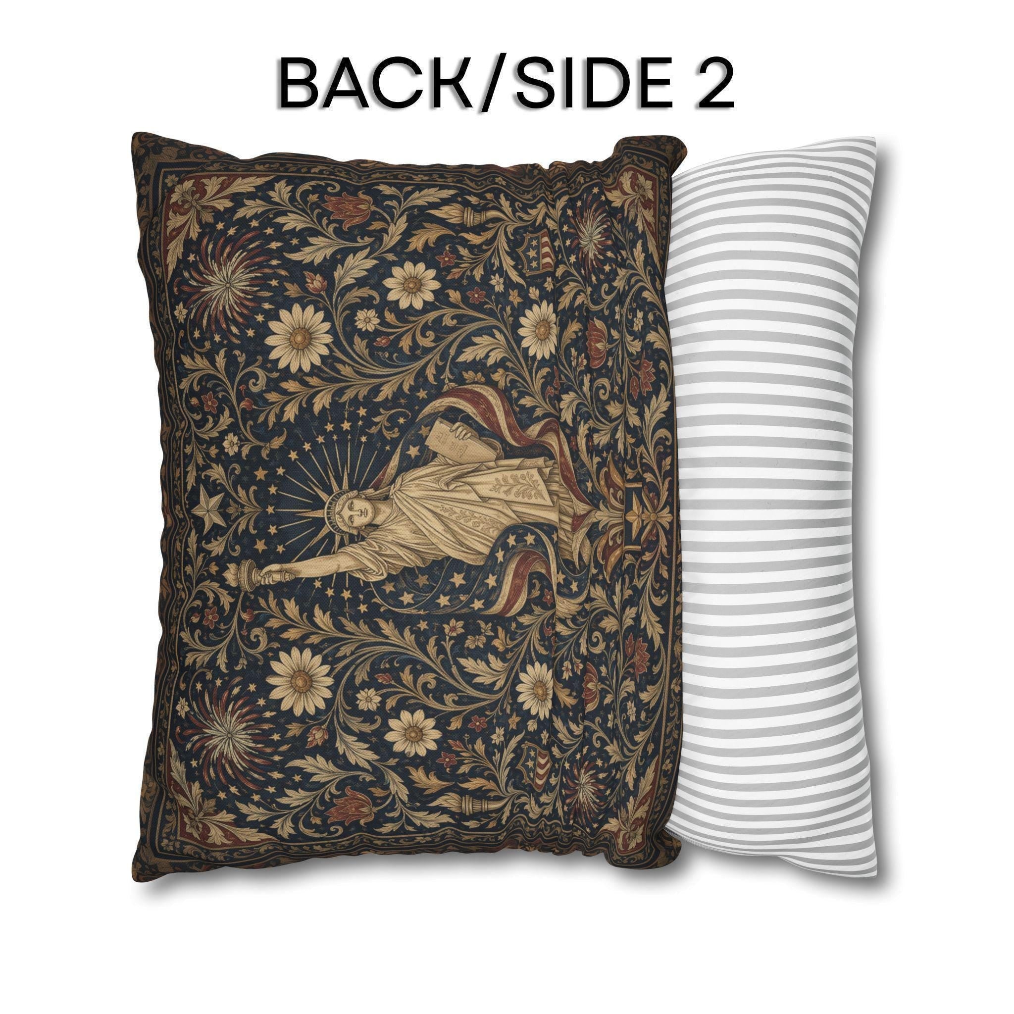 Patriotic Pillow Cover: Americana Statue of Liberty Botanical Design