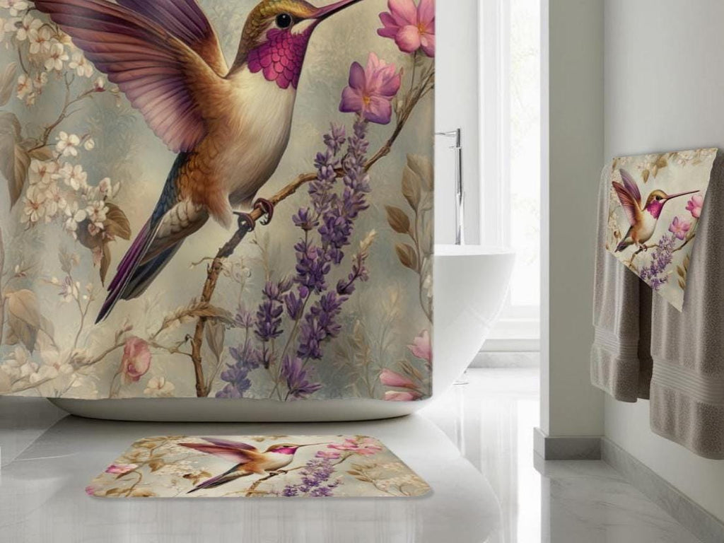 Hummingbird Hand Towel: William Morris Style Floral Bathroom Decor