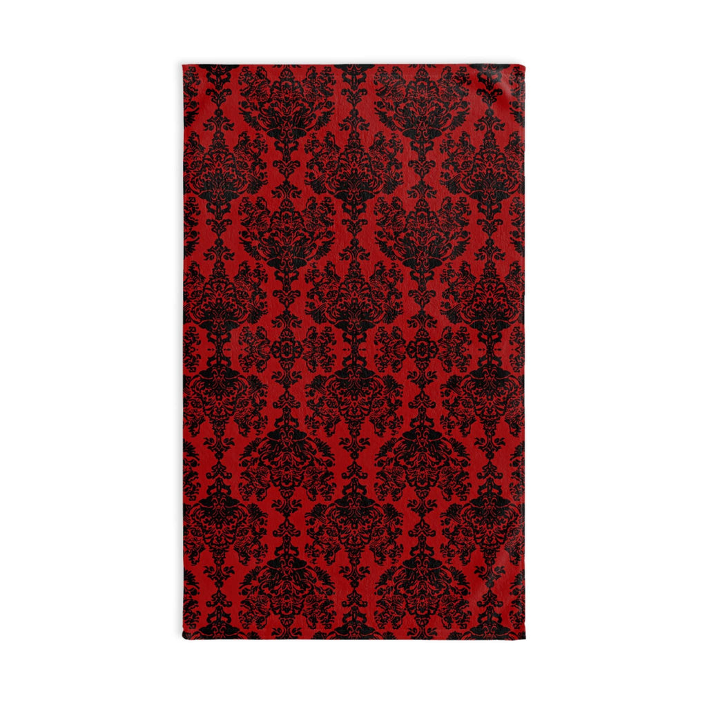 Damask Hand Towel: Black & Crimson Dark Baroque Vampire Gothic Decor