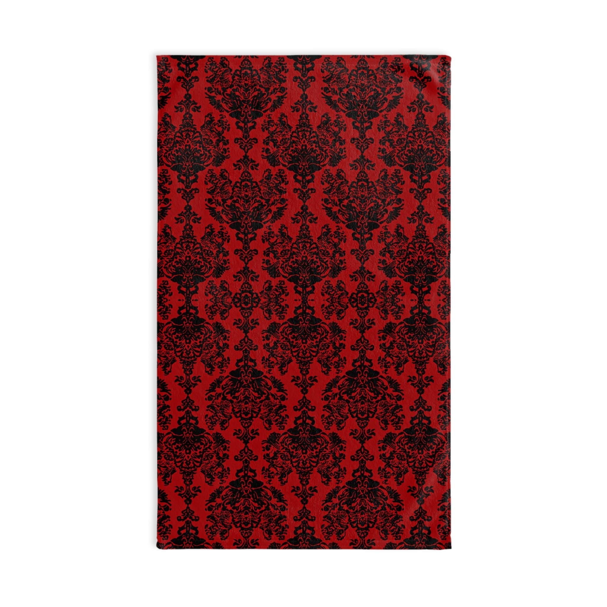 Damask Hand Towel: Black & Crimson Dark Baroque Vampire Gothic Decor