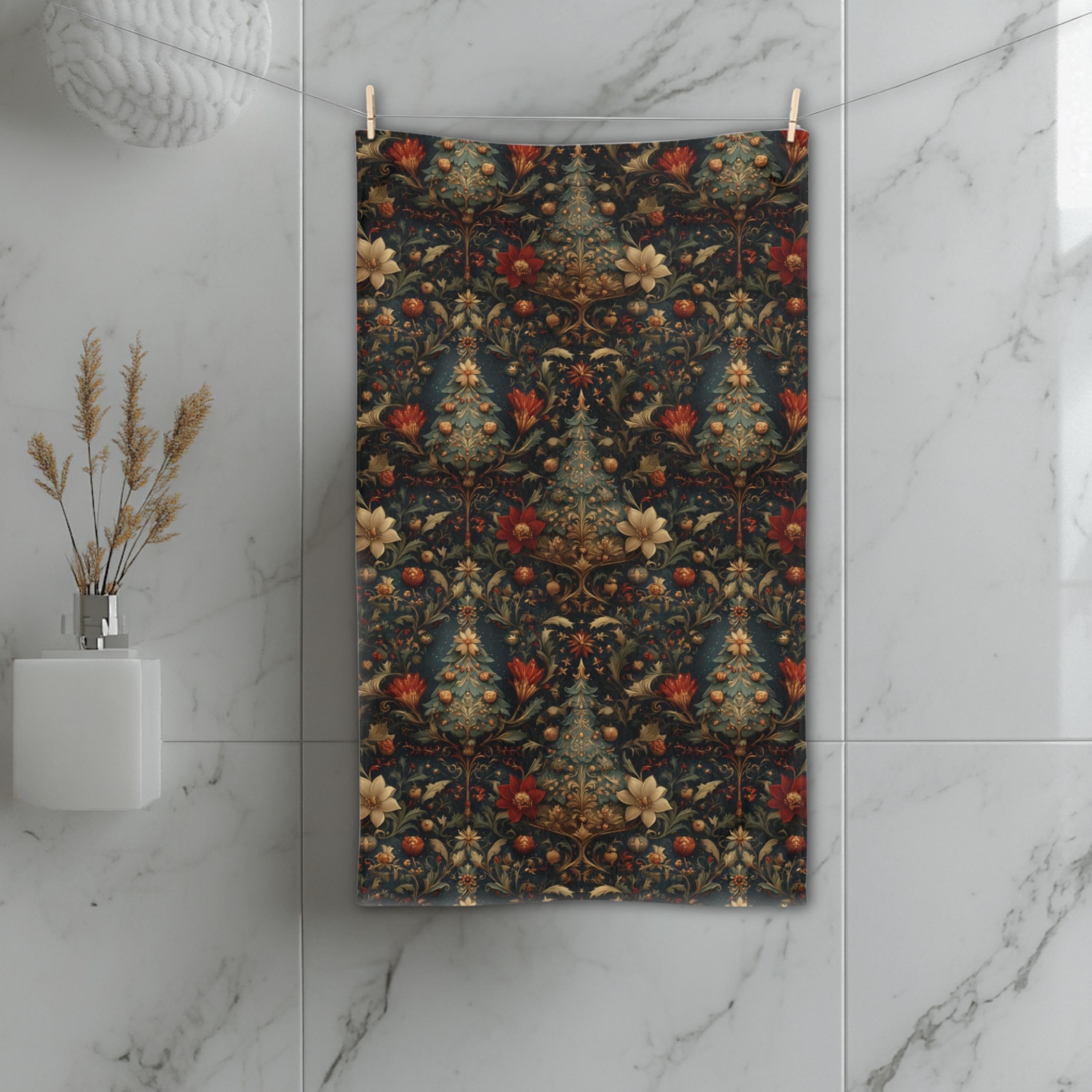 William Morris Christmas Tea Towel: Vintage Floral Holiday Decor