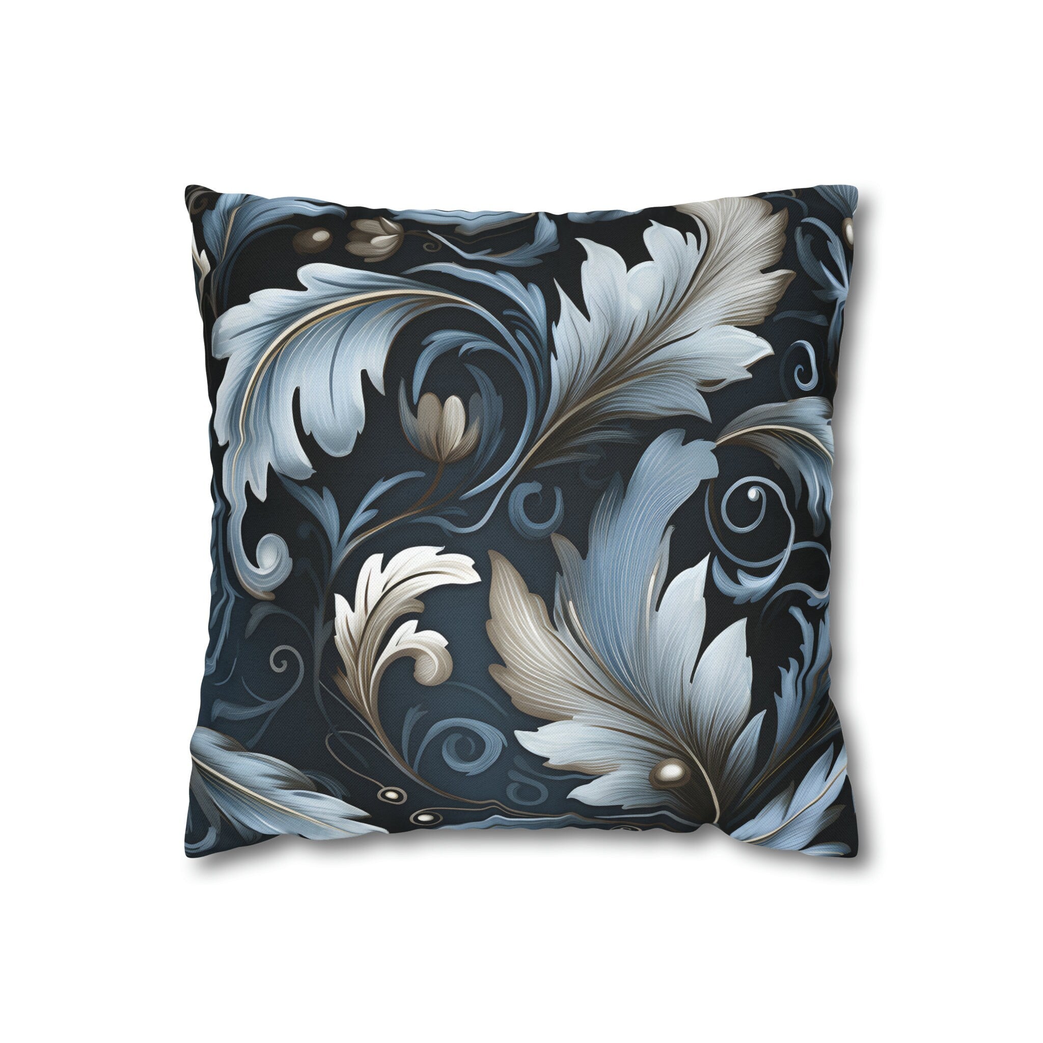 Blue Autumn Leaves Pillow Cover, Floral Pillowcase