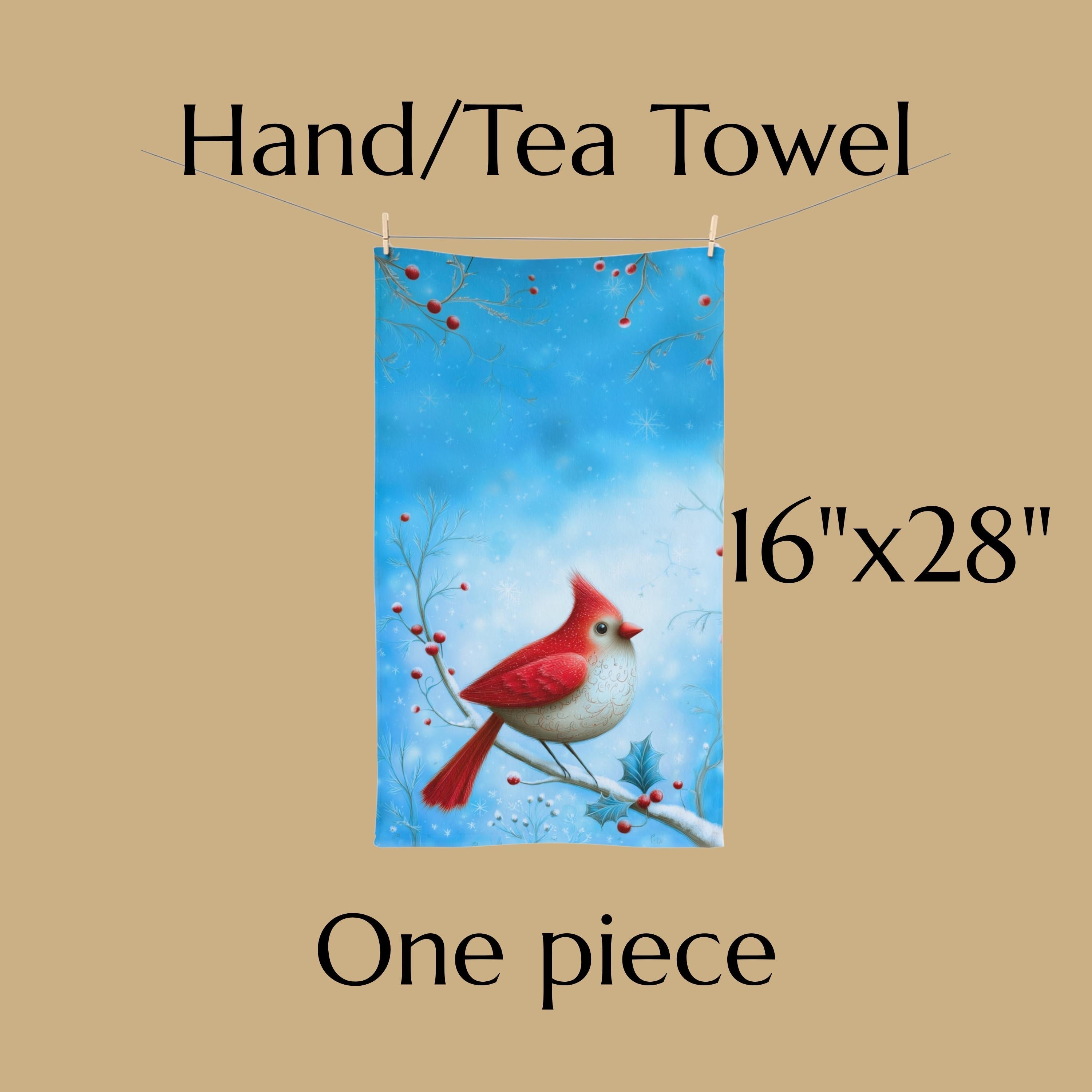 Winter Cardinal Bird Hand Towel: Frosty Blue Holiday Tea Towel