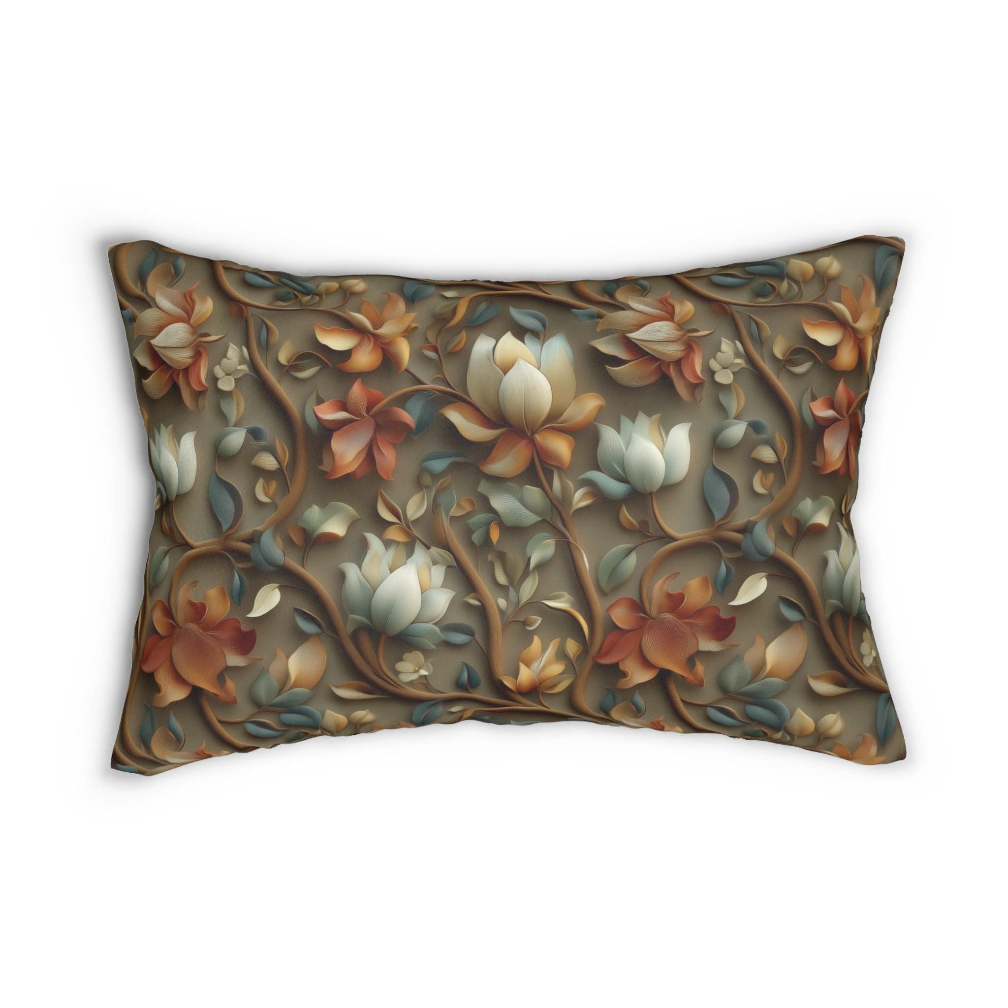 Vintage-Inspired Autumn Floral Lumbar Pillow: William Morris Style Tapestry Home Accent