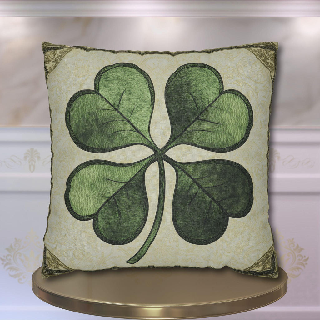 Vintage Style Four-Leaf Clover Pillowcase: St. Patrick's Day Victorian Shamrock Cushion Cover