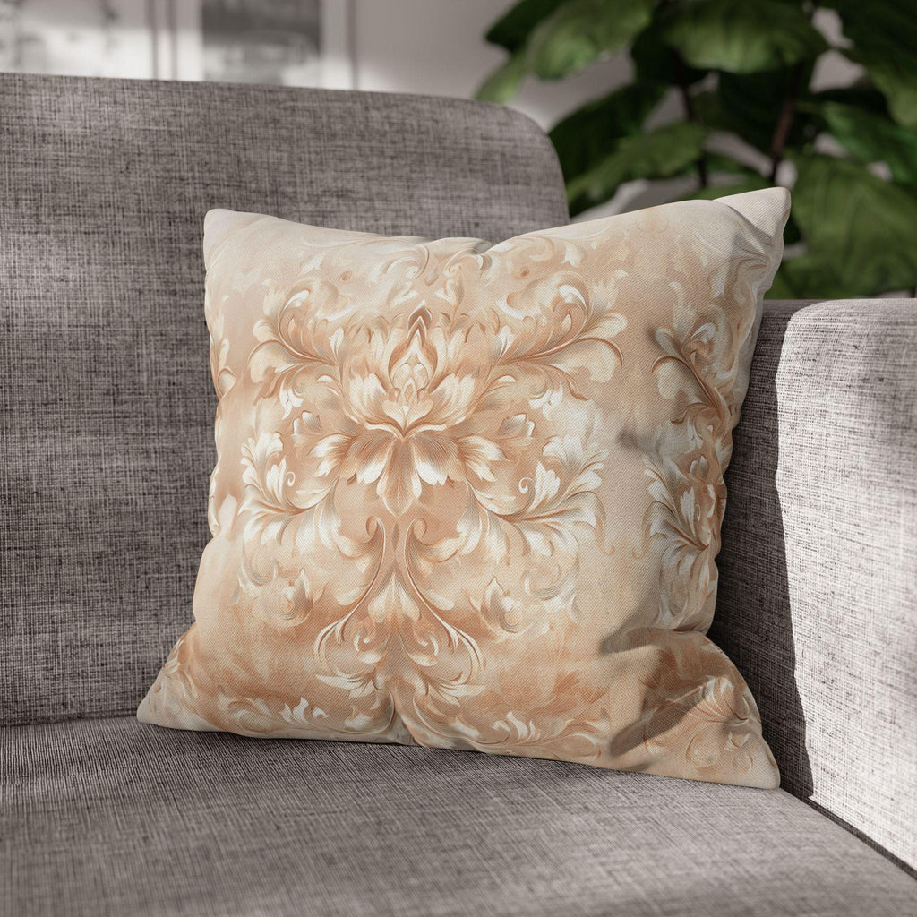 Damask Floral Pillow Cover: Beige Cream Caramel Spun Polyester