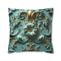 Luxurious Baroque Teal & Gold Floral Throw Pillow Cover | Elegant Scrollwork Design for Dramatic Decor