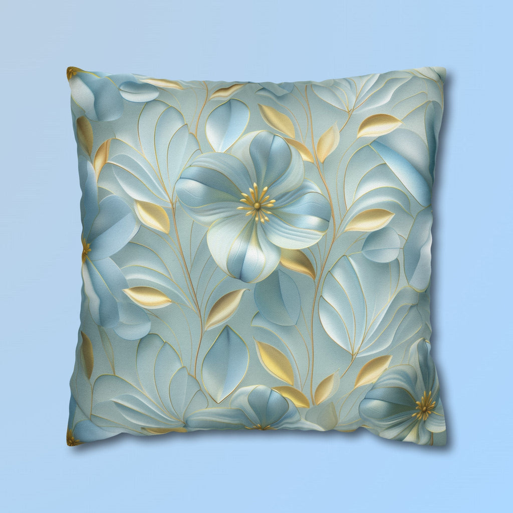 Blue Magnolia Throw Pillow Cover: Gold Leaf Floral Cushion