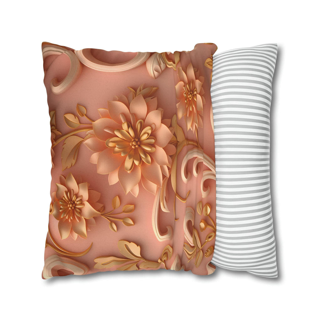 Peach Floral Rococo Pillow Cover: Gold Botanical Accent, Luxury Home Decor