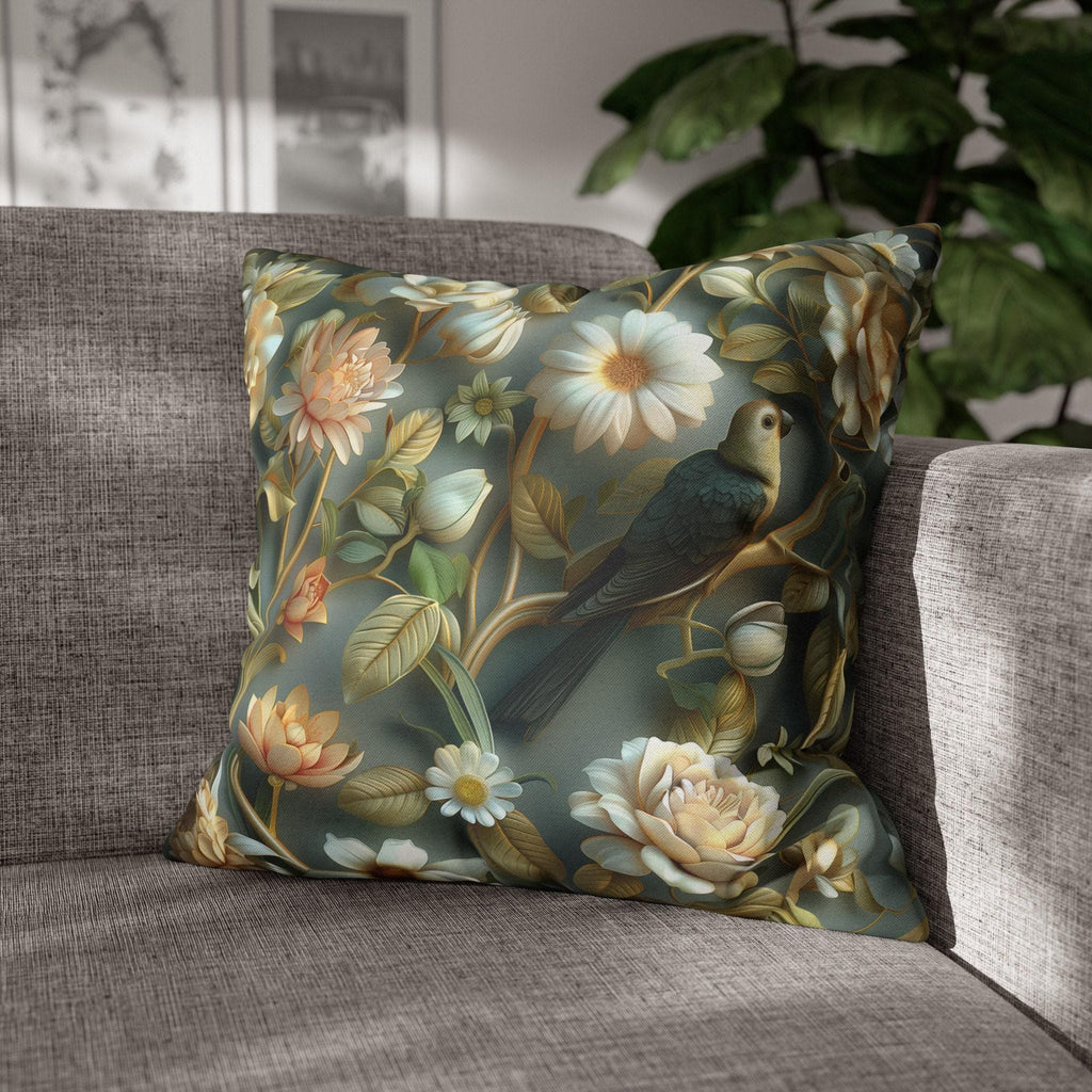 William Morris Pillow Cover | Green Conure, Floral Bird Art