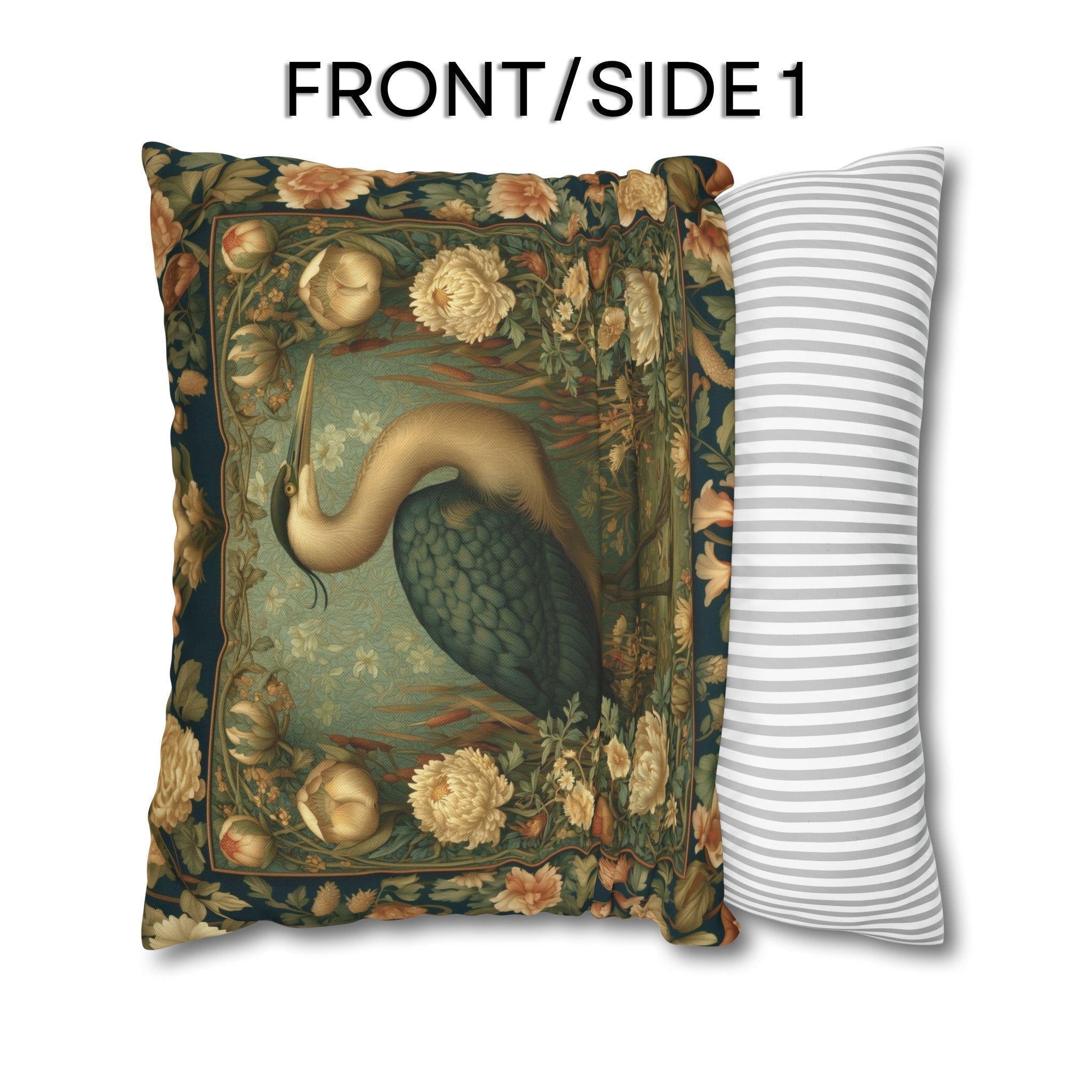 William Morris Style Throw Pillow Cover: Heron and Marsh Botanicals