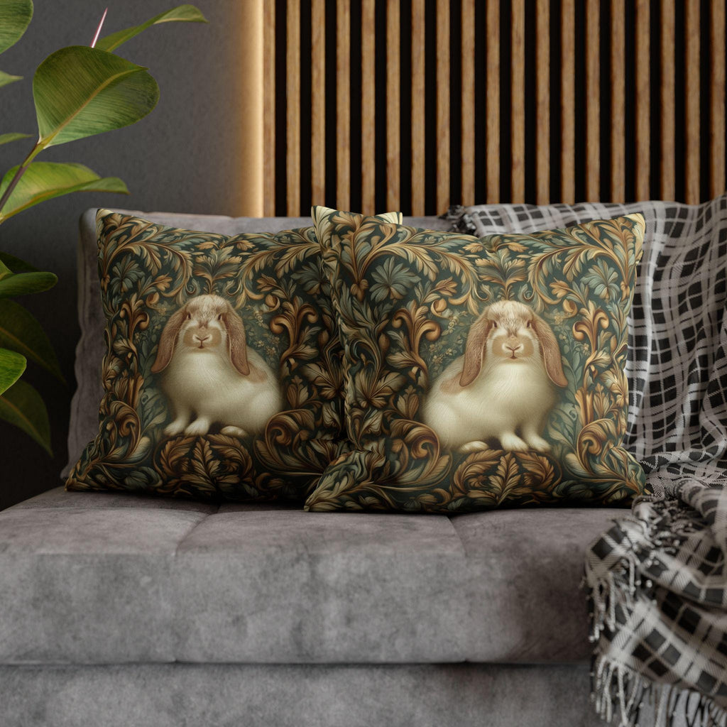 William Morris Woodland Botanical Pillow Cover: American Fuzzy Lop Rabbit