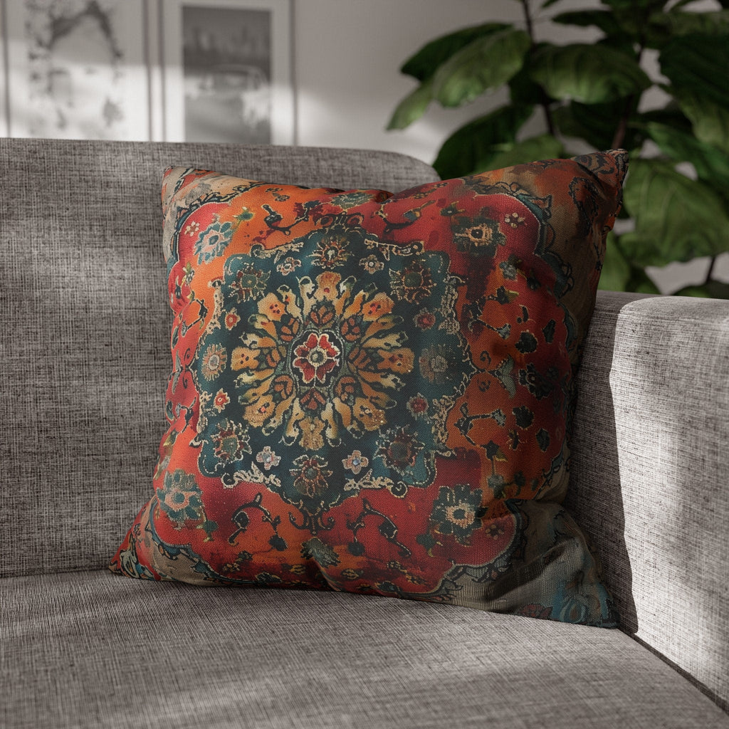 Medallion Persian Rug Pillow Cover: Teal, Red, and Orange