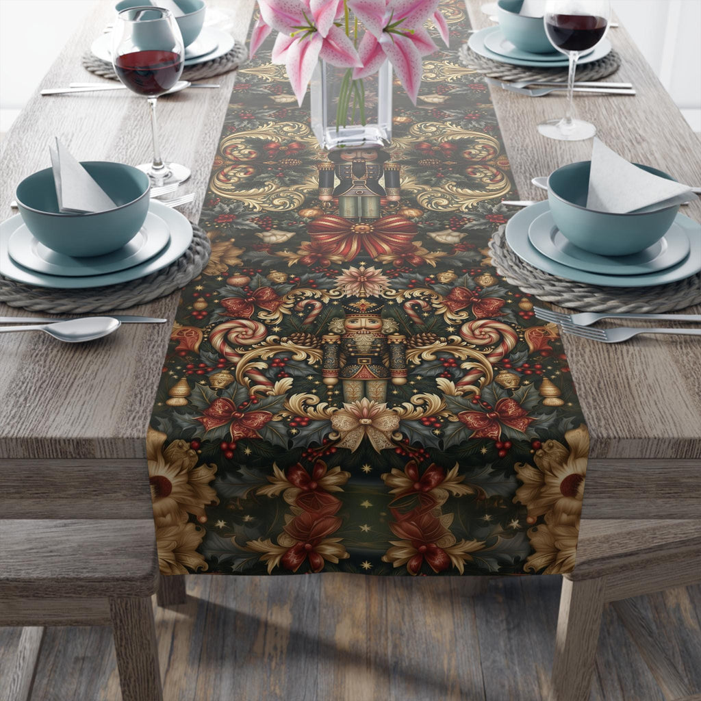 William Morris Nutcracker Christmas Table Runner: Red, Green, Gold Vintage Style Holiday Dining