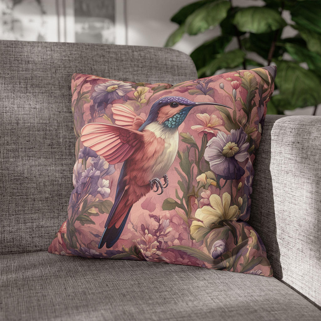 Vintage Style Blush Hummingbird Pillow Cover: William Morris Pink Botanical Floral Cushion Accent