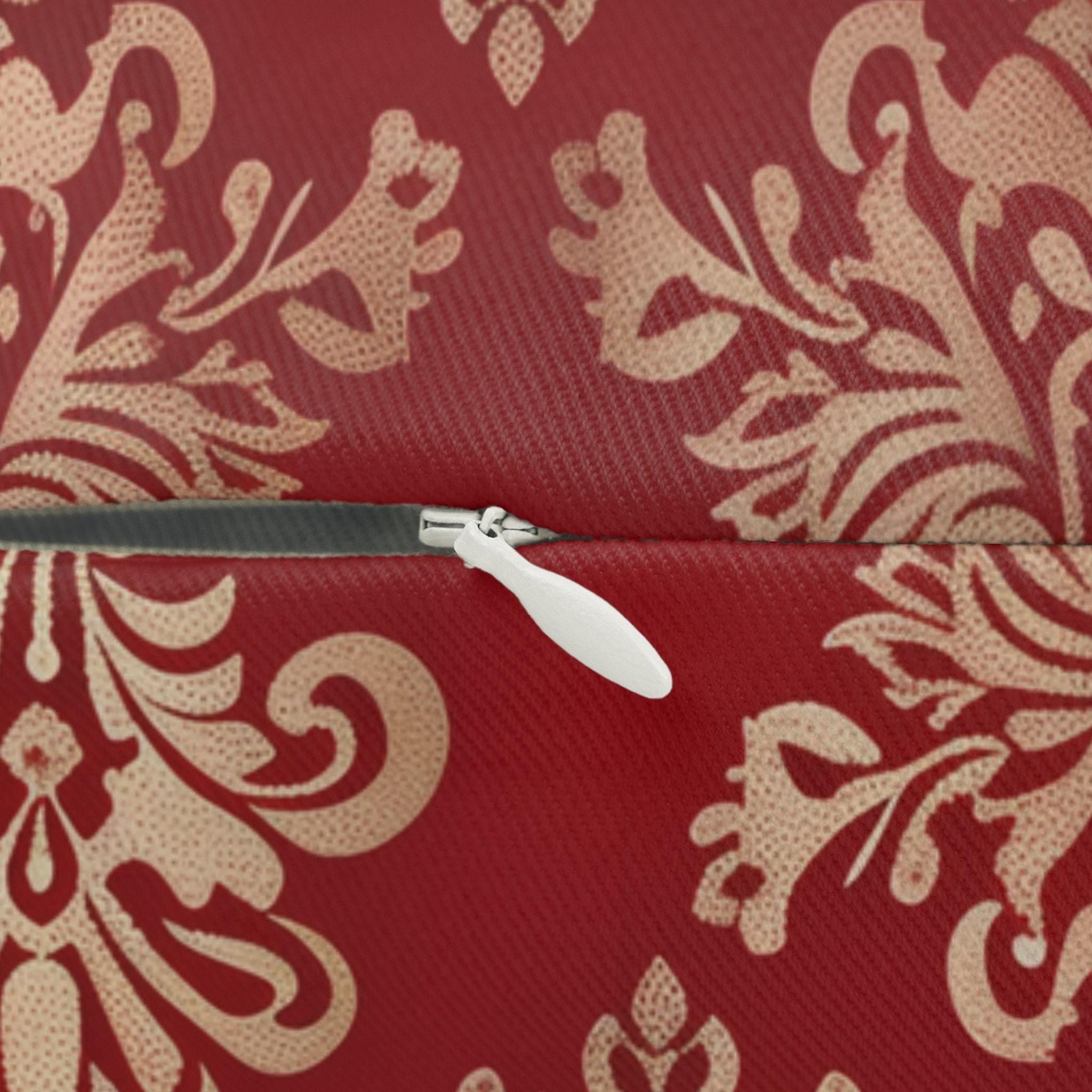 Elegant Gold Damask Lumbar Pillow | Red Decorative Cushion for Luxurious Home Decor