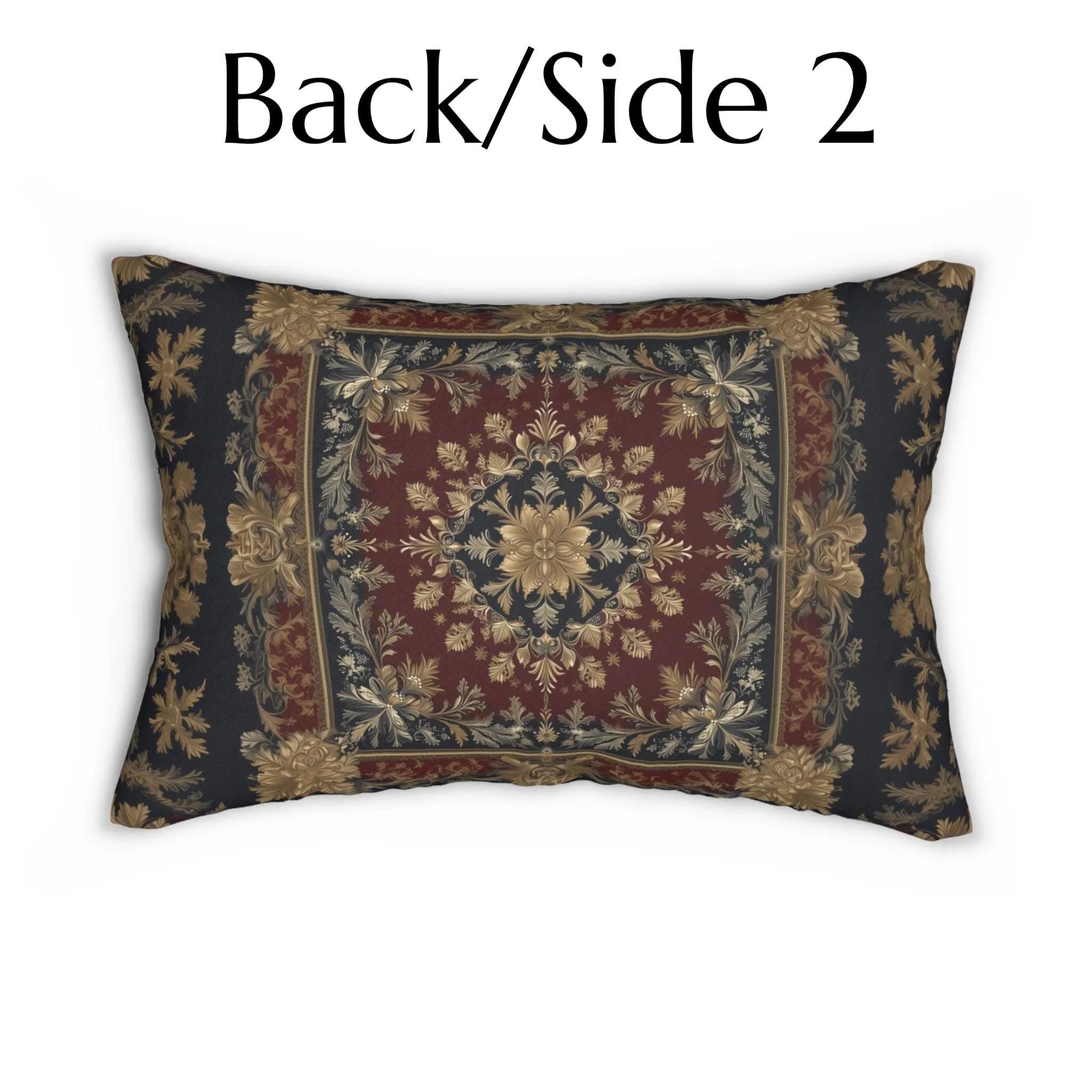 Elegant Vintage-Inspired Lumbar Pillow: Gold, Burgundy & Navy Luxury Cushion for Antique-Style Home Decor