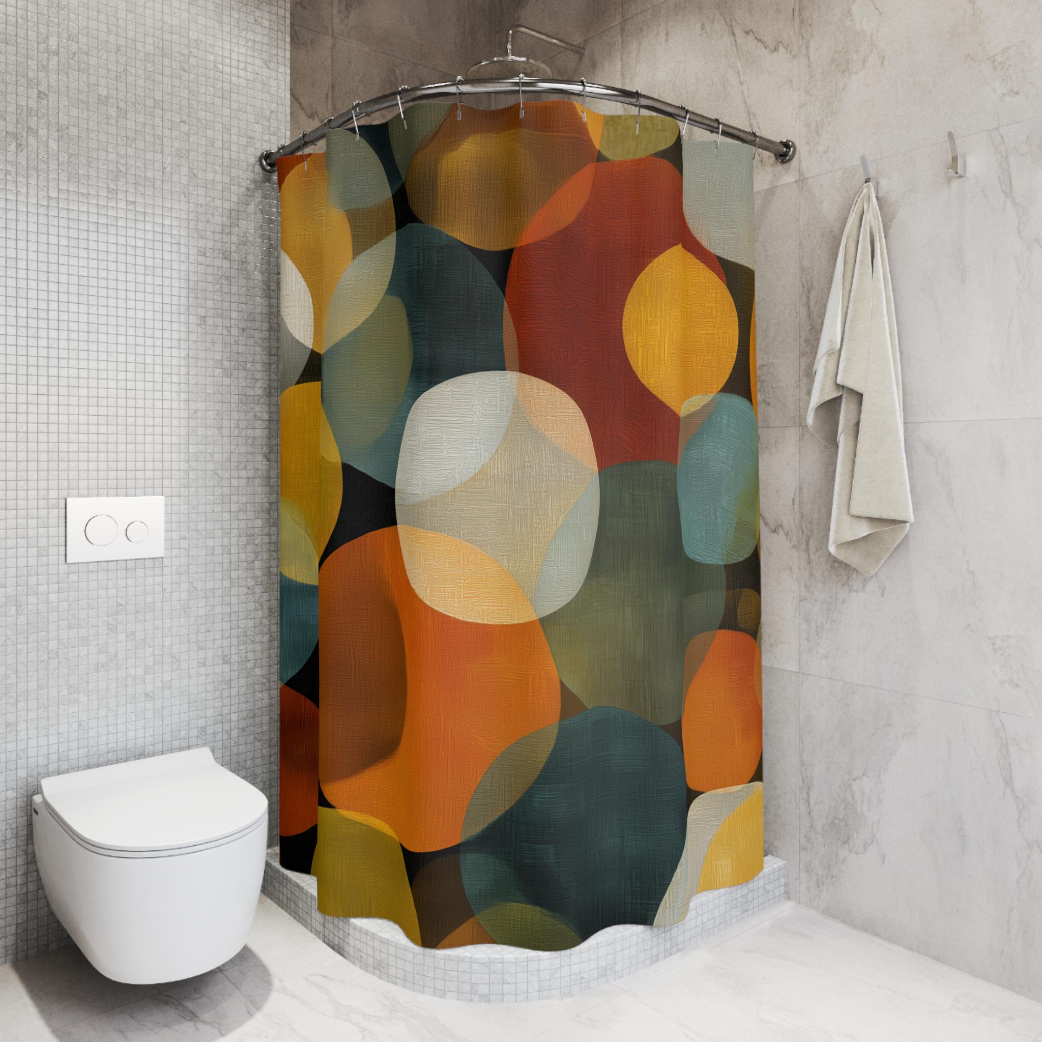 Retro Fabric Shower Curtain: Earthy Mid-Century Modern Design