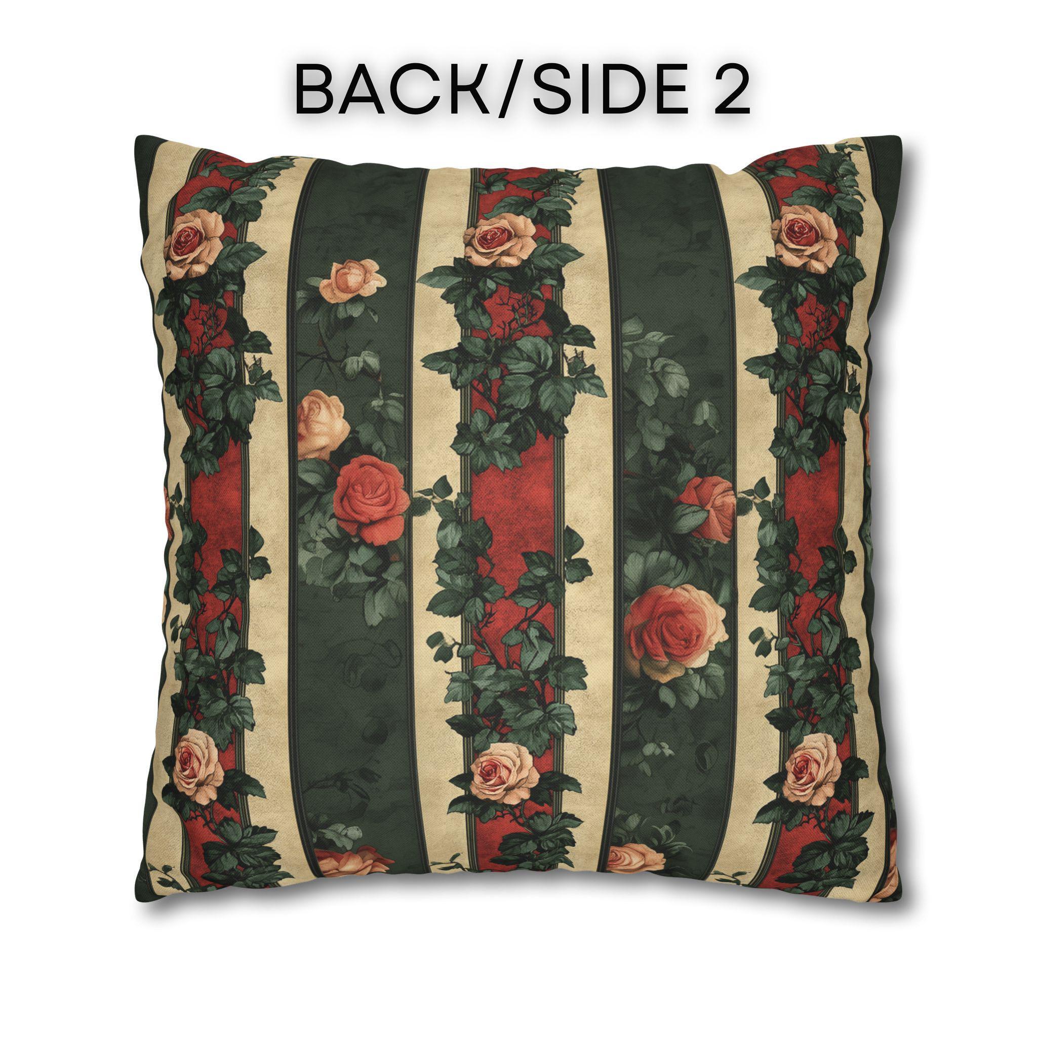 Stripes & Roses Throw Pillow Cover: Vintage Style Watercolor Look