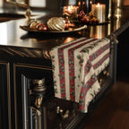 Striped Holly Christmas Hand Towel: Red Green Cream Holiday Botanical Winter Decor