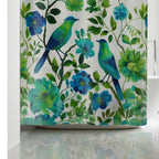 Elegant Chinoiserie Shower Curtain: Blue-Green Birds & Blossoms for Nature-Inspired Bath Decor