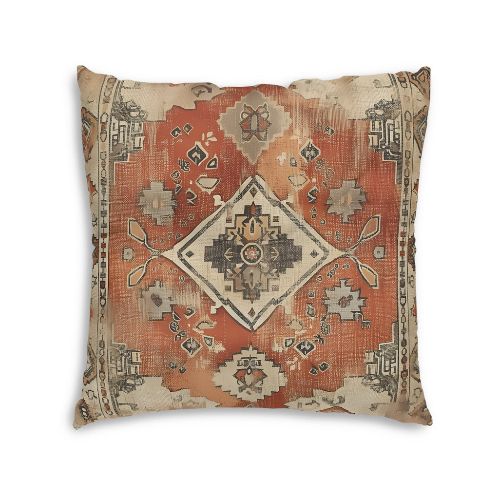 Persian Tribal Diamond Medallion Tufted Floor Cushion - Antique Tapestry Design Earth Tone Seating