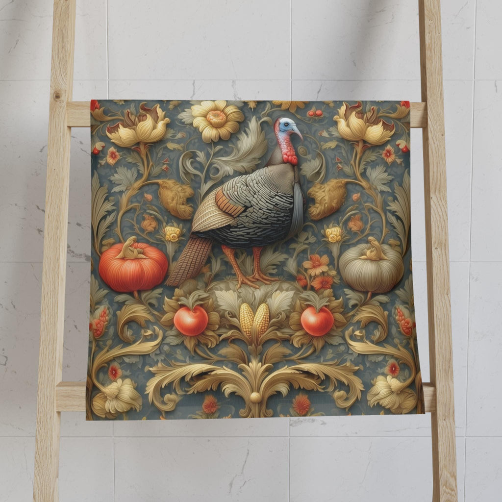 William Morris Wild Turkey Hand Towel: Autumn Harvest Thanksgiving Decor