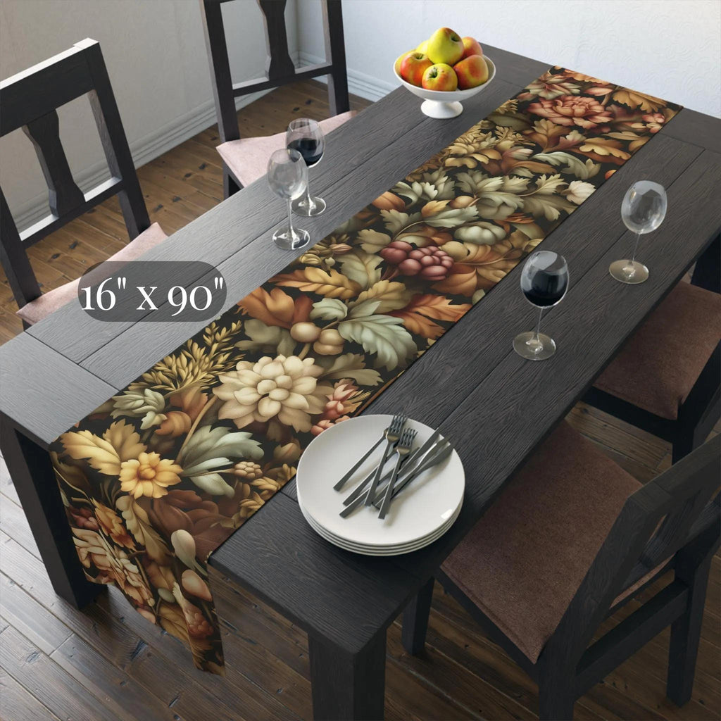 William Morris Inspired Autumn Floral Table Runner: Elegant Thanksgiving Dining Decor