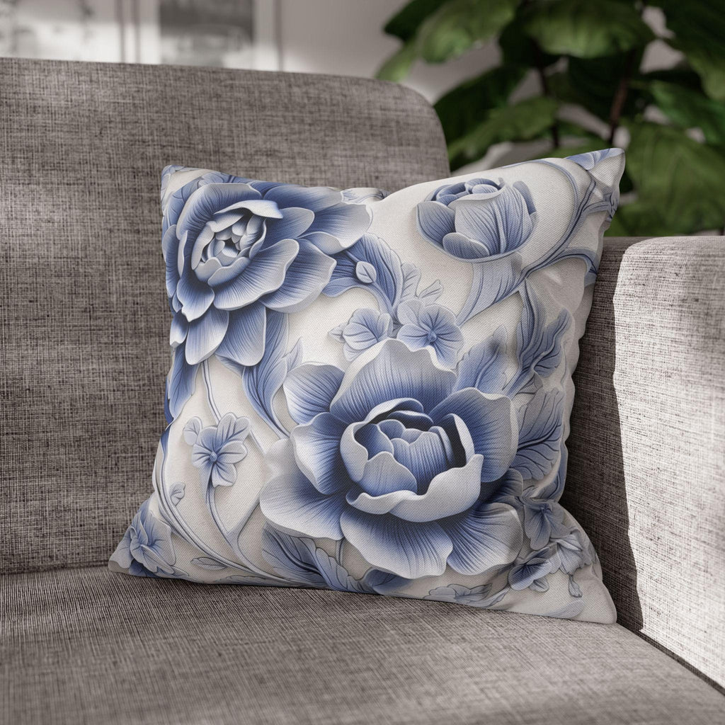Elegant Blue & White Chinoiserie Peony Pillowcase: Asian-Inspired Floral Cushion Cover for Home Decor