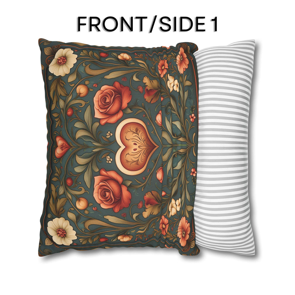William Morris Inspired Valentines Heart Pillow Cover: Arts & Crafts Love Botanical