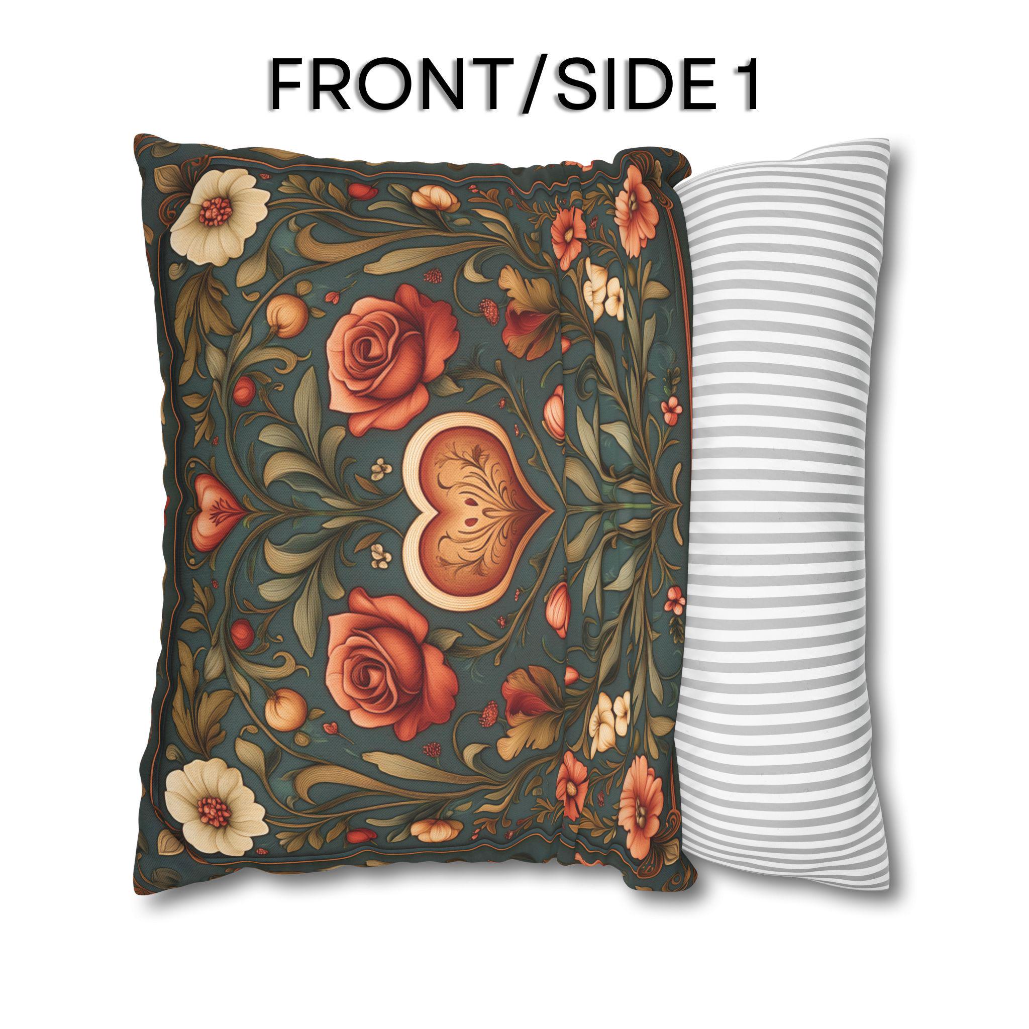 William Morris Inspired Valentines Heart Pillow Cover: Arts & Crafts Love Botanical