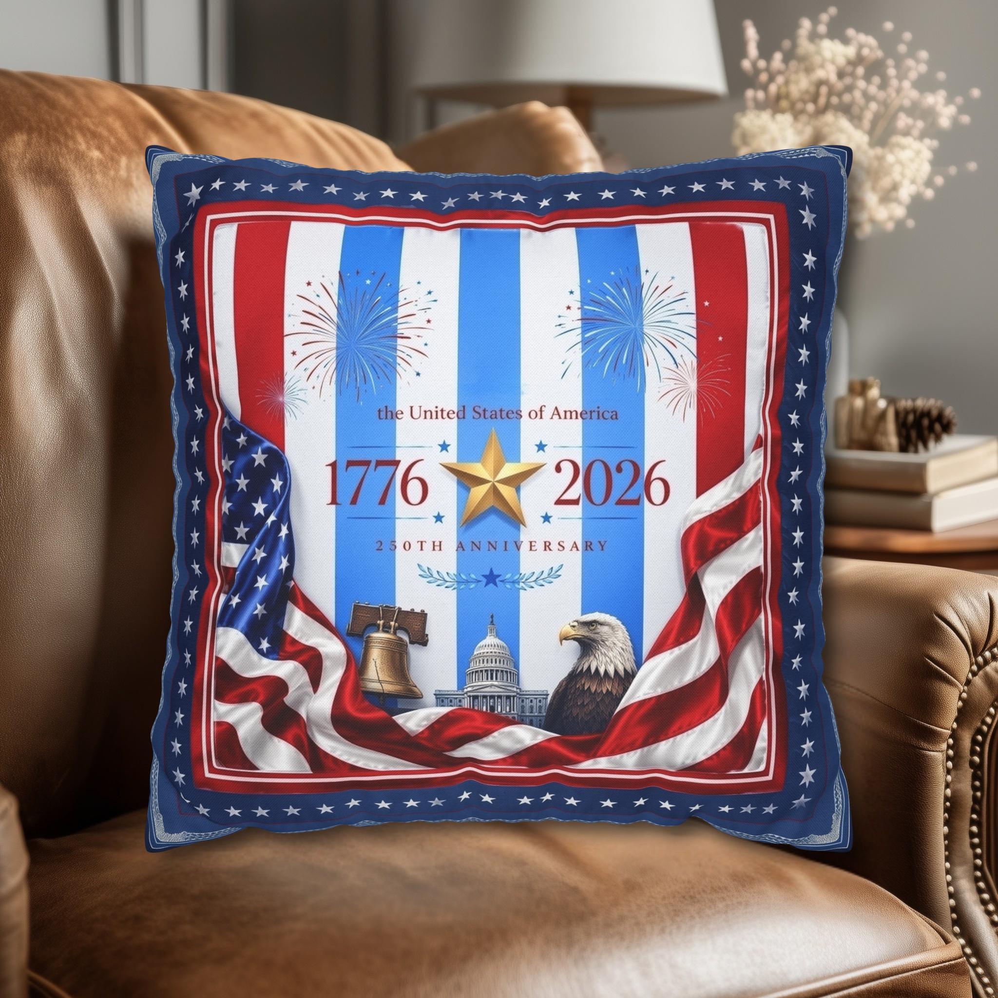 Patriotic Throw Pillow Cover: USA 250th Anniversary, 1776-2026 Limited Edition Decor