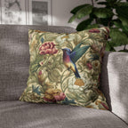 William Morris Inspired Botanical Pillow Cover: Vintage Style Hummingbird & Blooms